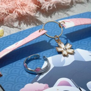 Набор 2 предмета кольцо, чокер 'Япония' милый, цвет бело-розовый в серебристо-золотом металле, 30 см