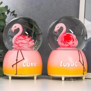 Сувенир полистоун водяной шар музыка 'Фламинго-цветок' крутится d10 см МИКС 15,5х10х10 см