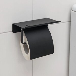 Держатель для туалетной бумаги с полочкой, 18x10,3x14 см, цвет чёрный