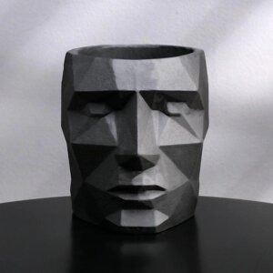 Кашпо полигональное из гипса 'Голова', цвет чёрный, 11 x 13 см