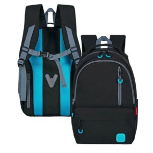 Рюкзак молодёжный 46 х 31 х 15 см, эргономичная спинка, Across М-3, чёрный/голубой M-3-2