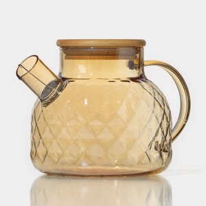 Чайник заварочный стеклянный с бамбуковой крышкой и металлическим фильтром BellaTenero 'Круиз', 1 л, цвет золотой