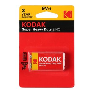Батарейка солевая Kodak Extra Heavy Duty, 6F22-1BL, 9В, крона, блистер, 1 шт. (комплект из 2 шт.)