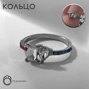 Кольцо 'Драгоценность' радуга, цветное в серебре, размер 18