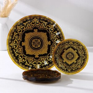 Набор столовый 7 предметов 'Мехенди', d30 см - 1 шт, d18 см - 6 шт, цвет чёрный с золотым