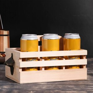 Ящик для пива 27x18x18.5 см с открывашкой, под 6 бутылок, деревянный