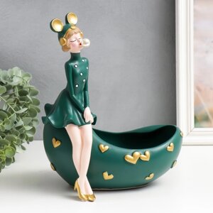 Сувенир полистоун подставка 'Девушка ушки мишки, с пузырём' тёмно-зелёный 29х19х28 см
