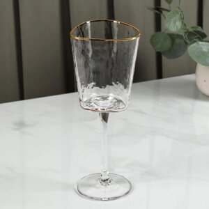 Бокал стеклянный для вина Magistro 'Жемчуг', 300 мл, 8,5x22 см, форма треугольник, с золотой отводкой