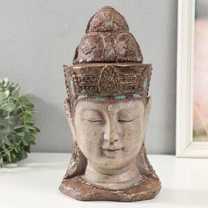 Сувенир полистоун бюст 'Голова Будды в головном уборе' песочный 13,5х15,5х31 см