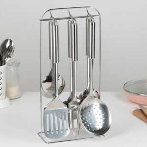 Набор кухонных принадлежностей 'Металлик', 6 предметов, на подставке