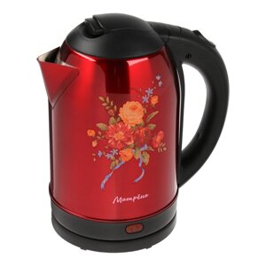 Чайник электрический 'Матрёна' MA-005, металл, 2 л, 1500 Вт, красный с рисунком 'Хохлома'