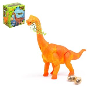 Динозавр 'Брахиозавр травоядный', работает от батареек, откладывает яйца, с проектором, цвет оранжевый