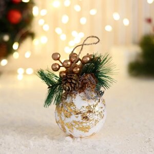 Шар пластик декор 'Блеск рождества' поталь, 8х12 см, бело-золотой