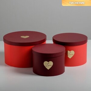 Набор шляпных коробок для цветов 3 в 1, упаковка подарочная, 'Красный', 18 х 13 см - 25 х 15 см