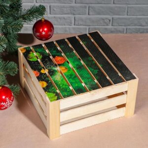 Подарочная коробка реечная 'Ёлочка ночная', 30х30х15 см, с крышкой, печать