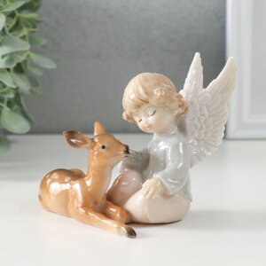 Сувенир полистоун 'Кучерявый ангел с оленёнком' лак 9,5х9,5х10,5 см (комплект из 2 шт.)