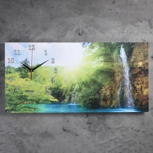Часы-картина настенные, серия Природа, 'Лесной водопад', 40 х 76 см