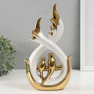 Сувенир керамика 'Две птички на ветке' белый с золотом 7х15,5х29,5 см