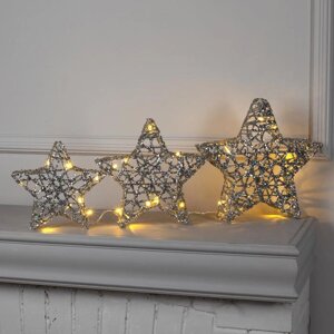 Светодиодная фигура 'Звёзды серебристые' 20, 25, 30 см, металл, 220 В, свечение тёплое белое