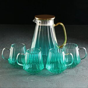 Набор для напитков из стекла Magistro 'Градиент', 5 предметов кувшин 1,8 л, 4 кружки 300 мл, цвет бирюзовый