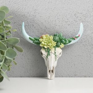 Сувенир полистоун настенный декор 'Череп быка с кактусами' 2,6х11х12 см