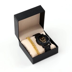 Мужской подарочный набор 'Череп' 2 в 1 наручные часы, браслет