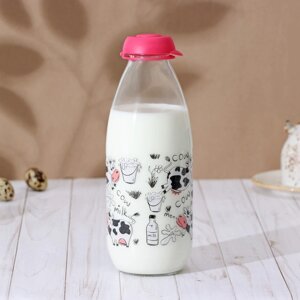 Бутылка для молока стеклянная Herevin 'Бурёнка', 1 л, 8,5x24,5 см