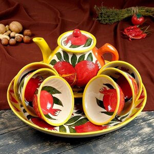 Набор чайный Риштанская керамика 'Гранаты', 9 предметов (чайник 1 л, пиалы 0,5/0,3 л)