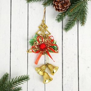 Украшение новогоднее 'Колокольчик нарядная ёлка' 8х15 см, красно-золотой