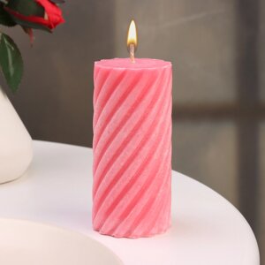 Свеча-цилиндр 'Спираль', 5х10 см, розовая, 6 ч