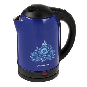 Чайник электрический 'Матрёна' MA-005, металл, 2 л, 1500 Вт, сине-чёрный с рисунком 'Гжель'