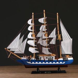 Корабль сувенирный большой 'Рион', борта сине/чёрные, паруса бежевые с полосами, 50х44х10 см