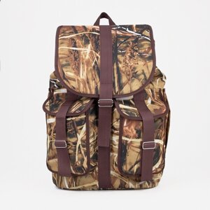 Рюкзак туристический, 55 л, отдел на шнурке, 4 наружных кармана, цвет коричневый/камуфляж
