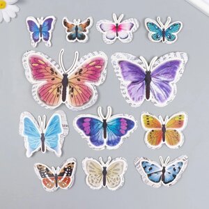 Бабочки картон двойные крылья 'Газетные' набор 12 шт h4-10 см на магните