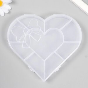 Шкатулка пластик для мелочей 'Сердце с бантиком' прозрачная 9 отделений 15,5х14х1,8 см