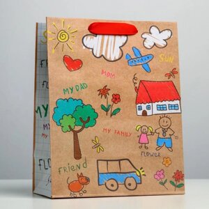 Пакет подарочный крафтовый вертикальный, упаковка, 'My family', MS 18 х 23 х 10 см