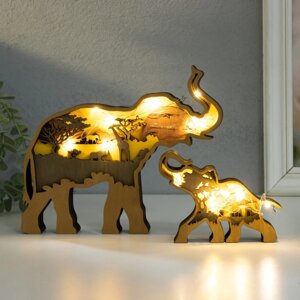 Сувенир дерево свет 'Африканский слон со слонёнком' набор 2 шт 16х19 см