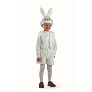 Карнавальный костюм 'Заяц белый', мех, маска, жилет, шорты, р. 28, рост 110 см