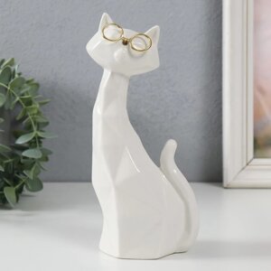Сувенир керамика 'Белый кот в очках, сидит' грани 19,5х5,5х8.5 см