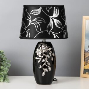 Лампа настольная с абажуром Е14 40 Вт 'Серебристые цветы на чёрном' стразы 38х17х23 см RISALUX 23011