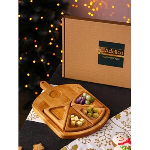 Подарочный набор деревянной посуды Adelica 'Сырная мозайка', доска разделочная 35x22 см, менажницы 4 шт, 12,5x9 см,