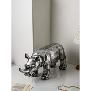 Фигура 'Носорог', геометрия, полистоун, 34 см, серебро, 1 сорт, Иран