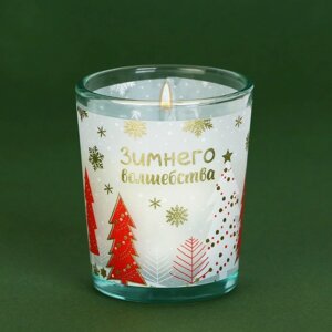 Новогодняя свеча в стакане 'Зимнего волшебства', аромат ваниль