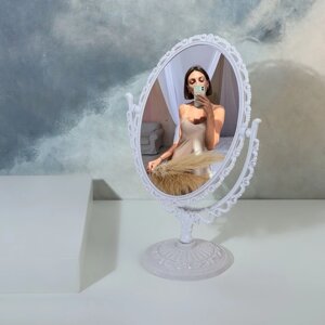 Зеркало настольное, двустороннее, с увеличением, зеркальная поверхность 11 x 15,5 см, цвет белый