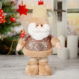 Мягкая игрушка 'Дед Мороз в пайетках' стоит, 15х41 см (в сложенном виде 30 см), коричневый