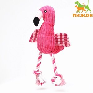 Игрушка мягкая для собак 'Фламинго' с пищалкой и канатом, 37 х 16 см, розовая