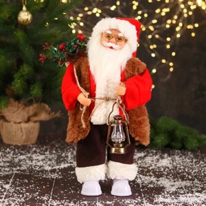 Дед Мороз 'В красном тулупе, с фонариком' двигается, ботинки светятся, 17х35 см