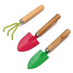 Набор садового инструмента, 3 предмета рыхлитель, совок, грабли, длина 20 см, цвет МИКС, Greengo