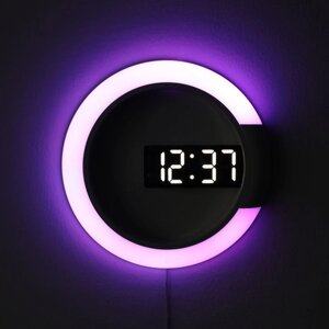 Часы электронные настенные 7 режимов подсветки, будильник, термометр, 30.5х3.5 см