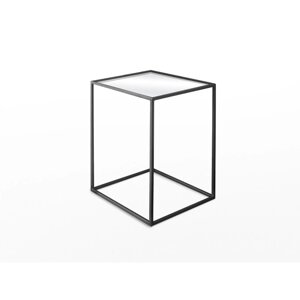 Стол журнальный 'Куб', 310х310х430, металл, матовое стекло, чёрный